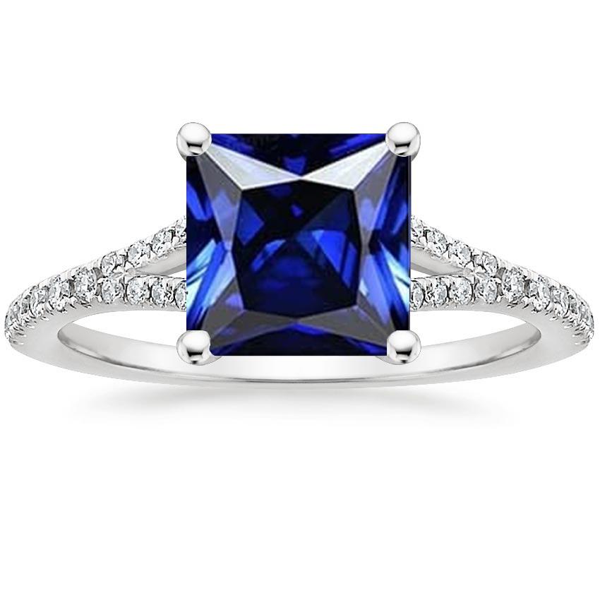 Bague en pierre précieuse solitaire taille princesse avec accents de diamants pavés 6 carats - HarryChadEnt.FR