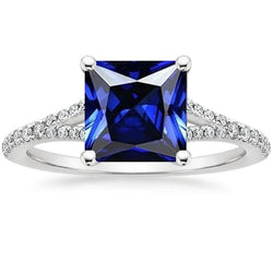 Bague en pierre précieuse solitaire taille princesse avec accents de diamants pavés 6 carats
