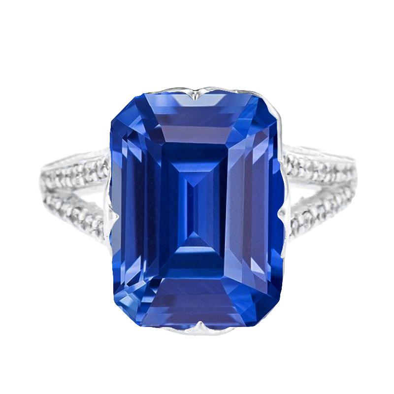 Bague en pierres précieuses saphir bleu émeraude tige fendue 5.50 carats bijoux - HarryChadEnt.FR