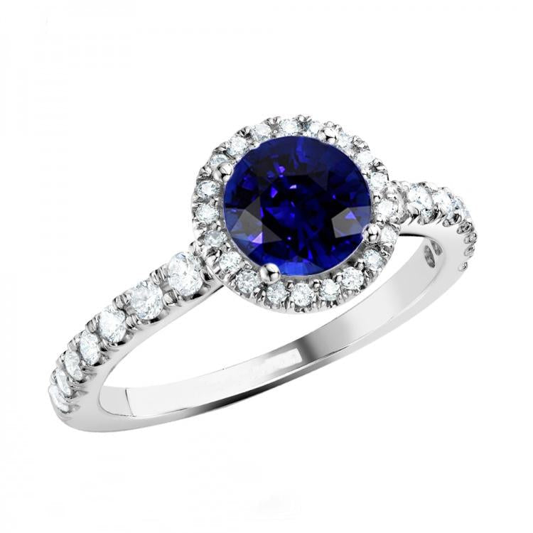 Bague en pierres précieuses saphir bleu halo de diamants 3.50 carats bijoux de mariage - HarryChadEnt.FR