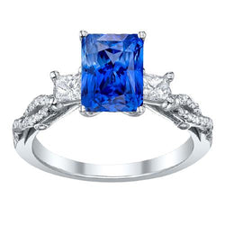 Bague en pierres précieuses saphir radieux 3 pierres style torsadé 3.50 carats