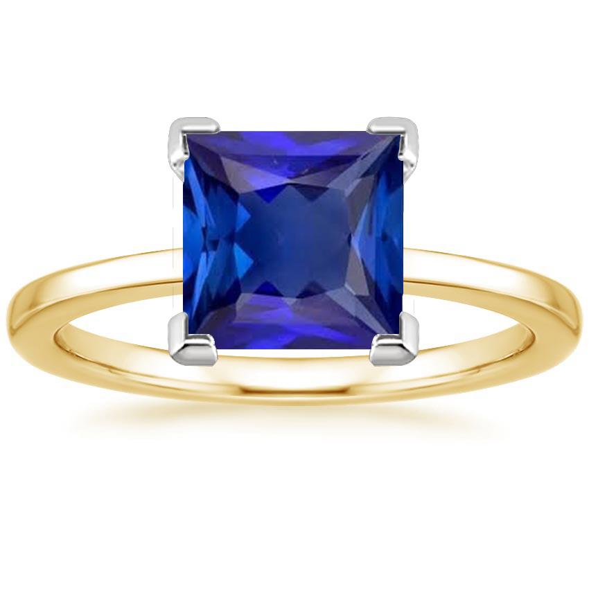Bague en pierres précieuses solitaire bicolore taille princesse saphir de Ceylan 5 carats - HarryChadEnt.FR