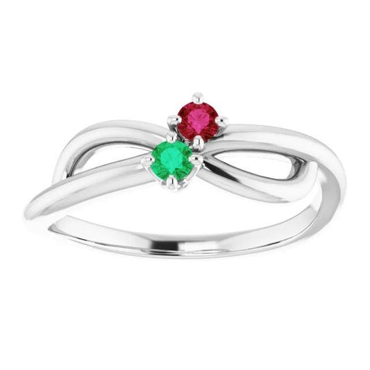 Bague en pierres précieuses torsadées avec infinity vert émeraude et rubis de Birmanie 0.30 carats - HarryChadEnt.FR