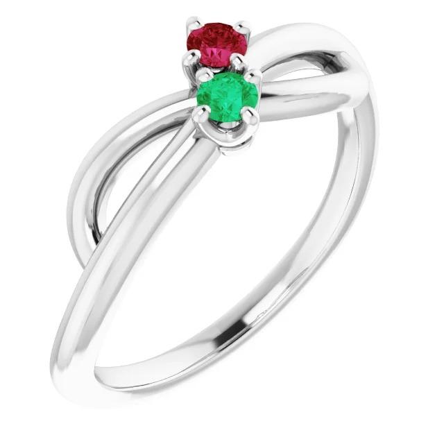 Bague en pierres précieuses torsadées avec infinity vert émeraude et rubis de Birmanie 0.30 carats - HarryChadEnt.FR