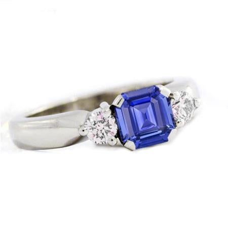 Bague en saphir Asscher diamant rond 3 pierres pour femme 1.25 carat - HarryChadEnt.FR
