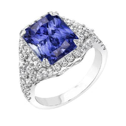 Bague en saphir avec pierres précieuses de 4.50 carats sertie de diamants à plusieurs rangées