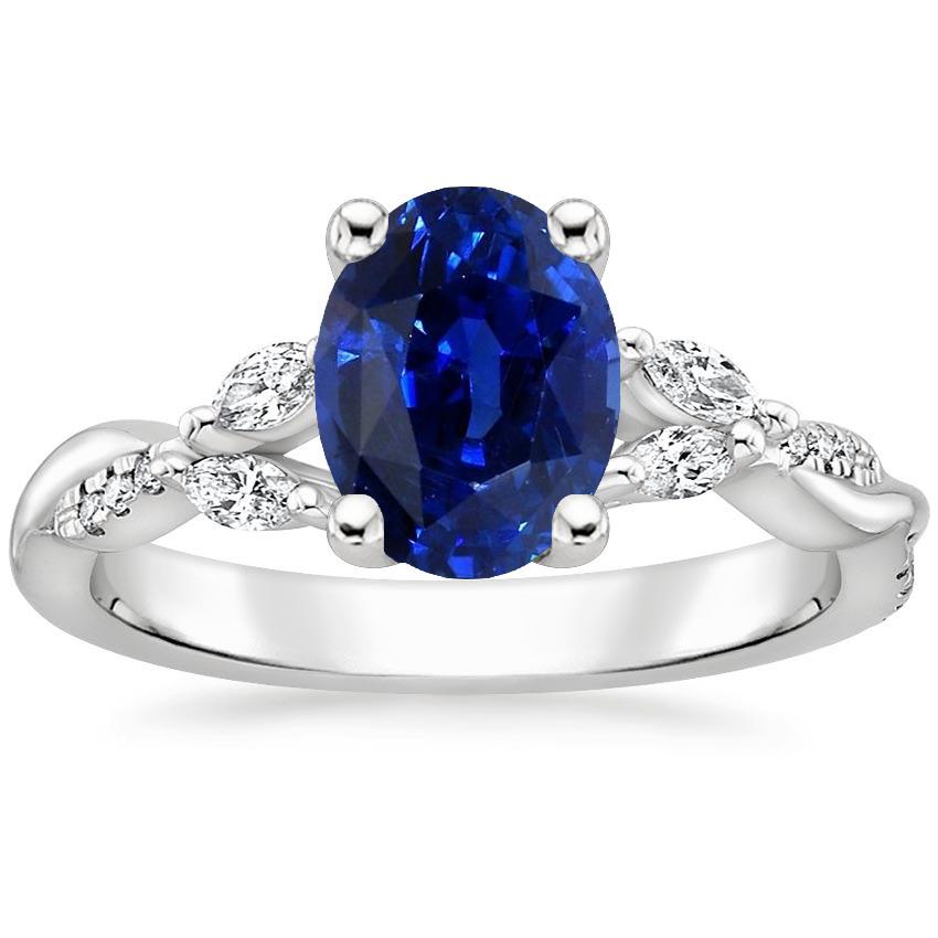 Bague en saphir bleu avec marquise et accents ronds 4.50 carats - HarryChadEnt.FR