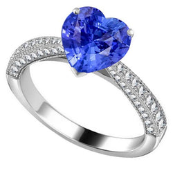 Bague en saphir bleu avec pierres précieuses 4 carats pavé de diamants multi-rangs