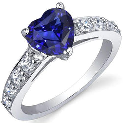 Bague en saphir bleu avec pierres précieuses taillées en cœur de 3.50 carats parure de bijoux