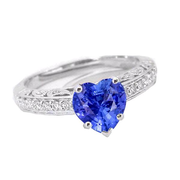 Bague en saphir bleu coeur solitaire pour femme avec accents 2 carats - HarryChadEnt.FR