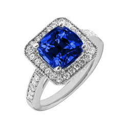 Bague en saphir bleu de 4.5 ct avec saphir de Ceylan 14K avec diamants