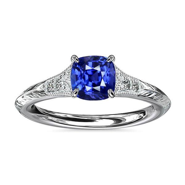 Bague en saphir bleu de coussin de bijoux de pierres précieuses de style antique 2 carats - HarryChadEnt.FR