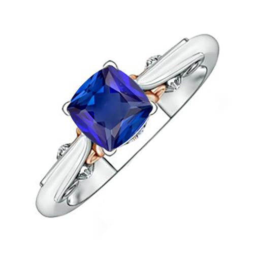Bague en saphir bleu de style vintage solitaire 2 carats en or bicolore 14K - HarryChadEnt.FR