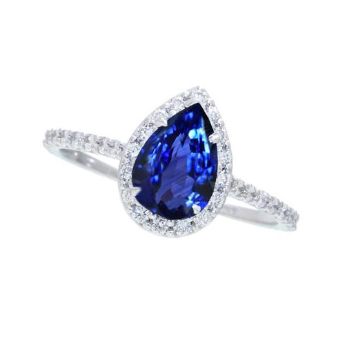 Bague en saphir bleu du Sri Lanka et diamant rond de 2.30 carats taille poire - HarryChadEnt.FR