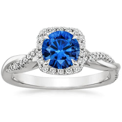 Bague en saphir bleu du Sri Lanka et diamants taille brillant de 3.70 ct