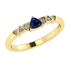 Bague en saphir bleu et diamant rond en forme de billion de 0.75 carats