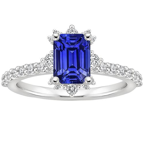 Bague en saphir bleu et diamants. solitaire émeraude de 4.25 carats avec accents - HarryChadEnt.FR