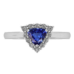 Bague en saphir bleu halo trillion 2.50 carats bijoux en diamants ronds