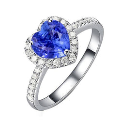 Bague en saphir bleu naturel en forme de coeur avec halo de diamants 3.50 carats