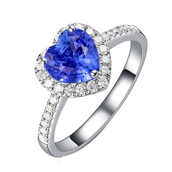 Bague en saphir bleu naturel en forme de coeur avec halo de diamants 3.50 carats - HarryChadEnt.FR