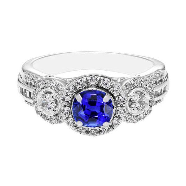 Bague en saphir bleu rond avec halo de diamants 2.50 carats Bijoux pour femme - HarryChadEnt.FR
