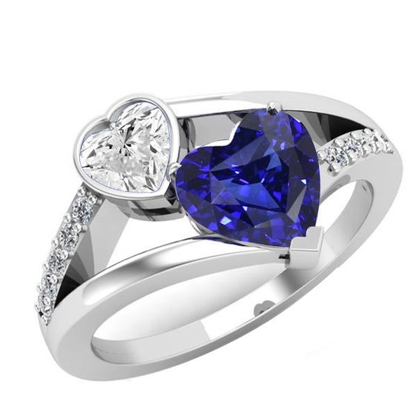 Bague en saphir bleu serti de lunette en diamant avec tige fendue 3.25 carats - HarryChadEnt.FR