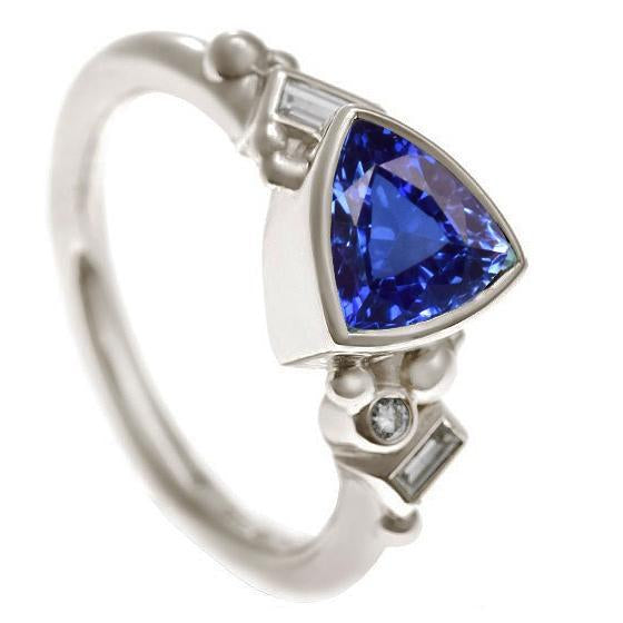 Bague en saphir bleu serti de trillions de pierres précieuses. diamants baguette 2 carats - HarryChadEnt.FR