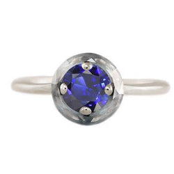 Bague en saphir bleu solitaire rond 1 carat bijoux en pierres précieuses à 4 griffes