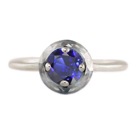 Bague en saphir bleu solitaire rond 1 carat bijoux en pierres précieuses à 4 griffes - HarryChadEnt.FR