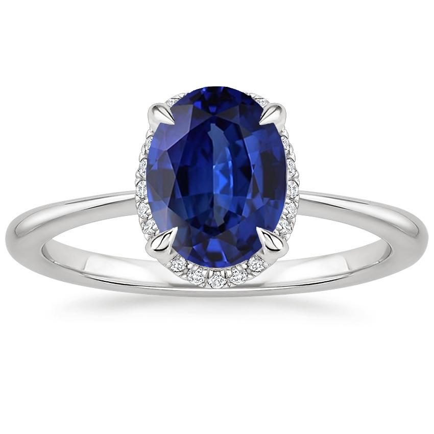 Bague en saphir de Ceylan Halo taille ovale 3.50 carats serti de griffes - HarryChadEnt.FR