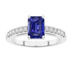 Bague en saphir de Ceylan émeraude avec pierres précieuses et accents 3 carats