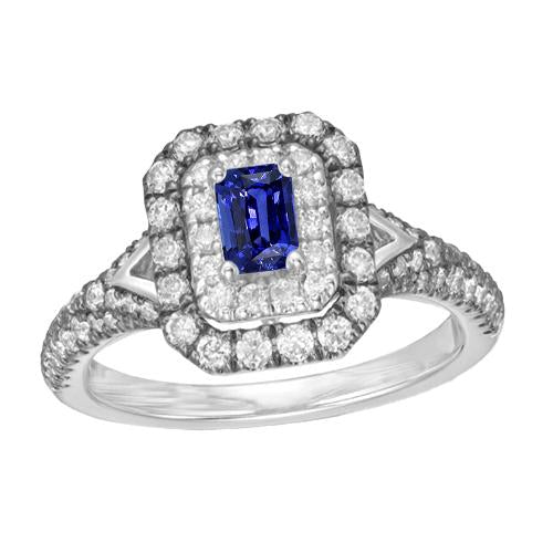 Bague en saphir de Ceylan radiant double halo avec pierres précieuses 3.50 carats - HarryChadEnt.FR