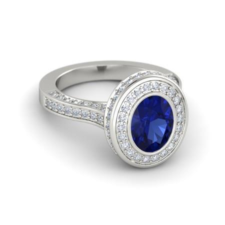 Bague en saphir de Ceylan et diamants de 3.40 ct sertie de lunette - HarryChadEnt.FR