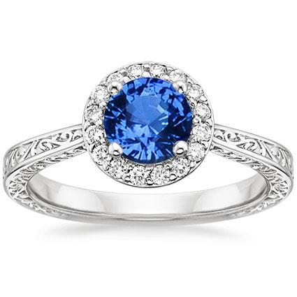 Bague en saphir de Ceylan et diamants taille brillant 2.80 ct en or blanc 14K - HarryChadEnt.FR