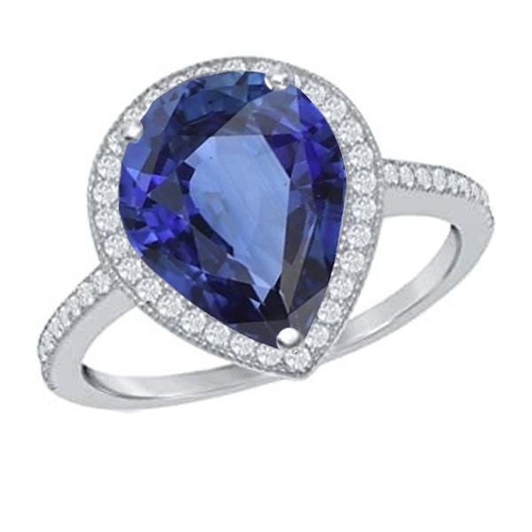 Bague en saphir de Ceylan et pierres précieuses Halo poire et diamants 5 carats - HarryChadEnt.FR