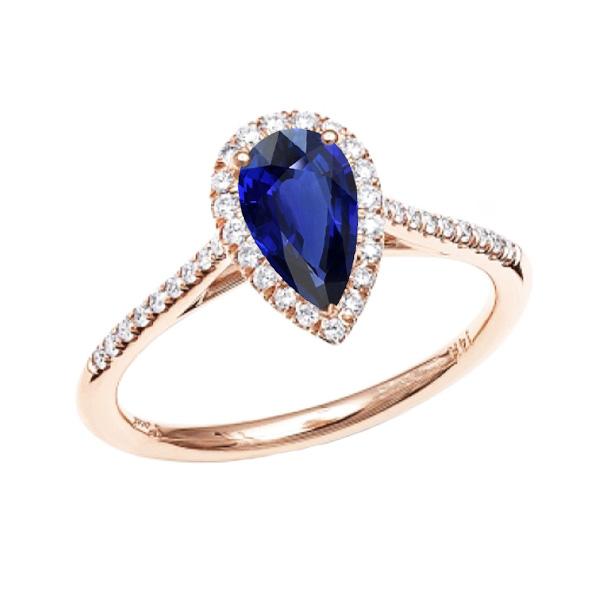 Bague en saphir de Ceylan poire Halo diamant bijoux pierres précieuses 3.50 carats - HarryChadEnt.FR