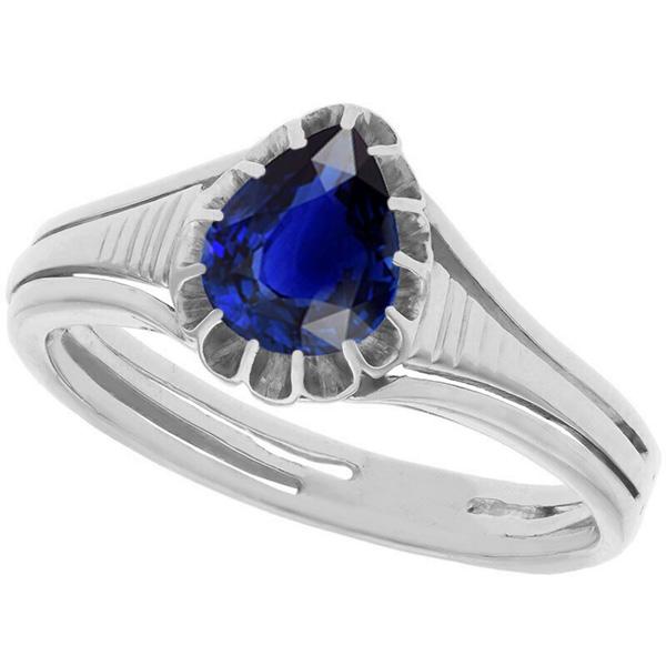 Bague en saphir de Ceylan taille poire de style vintage solitaire 2 carats - HarryChadEnt.FR