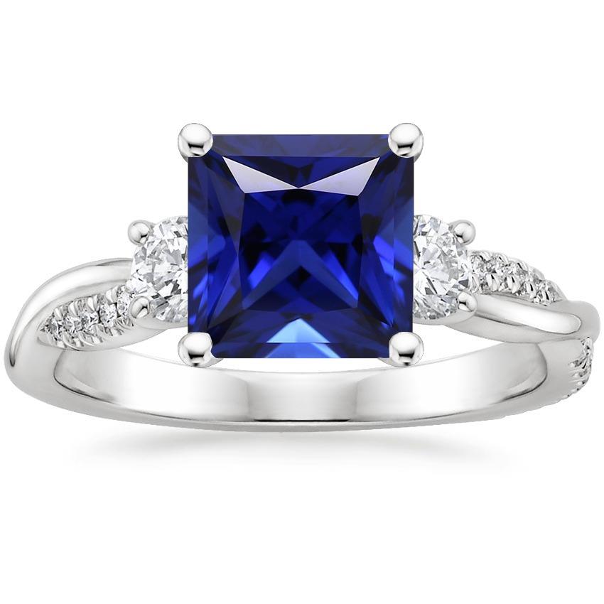 Bague en saphir de Ceylan taille princesse de style 3 pierres avec diamants 6 carats - HarryChadEnt.FR