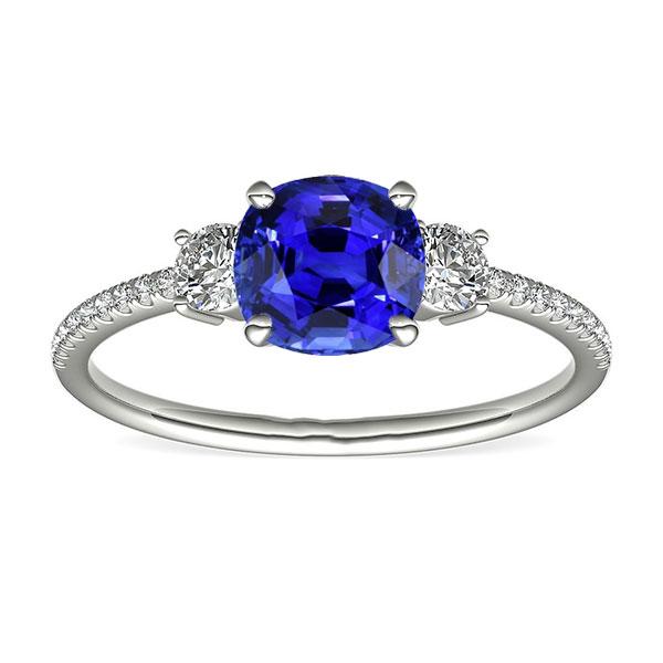 Bague en saphir de coussin de bijoux de pierres précieuses 3.50 carats 3 style de pierre - HarryChadEnt.FR