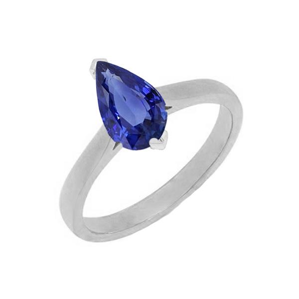 Bague en saphir du Sri Lanka avec pierre précieuse solitaire poire 1.50 carats en or - HarryChadEnt.FR