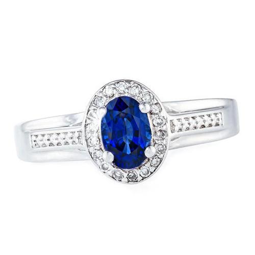 Bague en saphir du Sri Lanka de 1.80 carat et diamants ronds en or blanc 14 carats - HarryChadEnt.FR