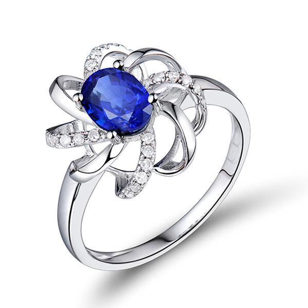 Bague en saphir du Sri Lanka et diamants de style fleur 2.50 carats WG 14K - HarryChadEnt.FR