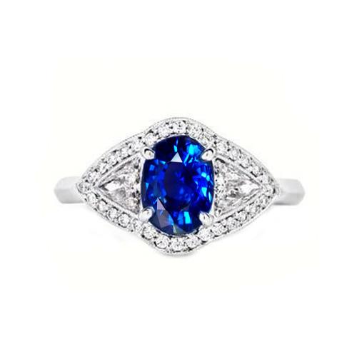 Bague en saphir du Sri Lanka et diamants sertis de griffes de 3.90 ct en or blanc 14K - HarryChadEnt.FR