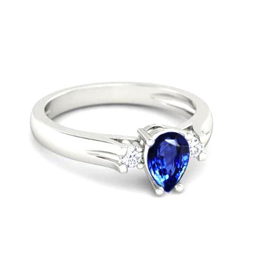 Bague en saphir du Sri Lanka taillé en poire de 1.70 ct et diamants ronds en or 14K - HarryChadEnt.FR