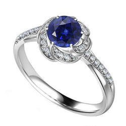 Bague en saphir style fleur pour femme avec halo de diamants en or 3 carats