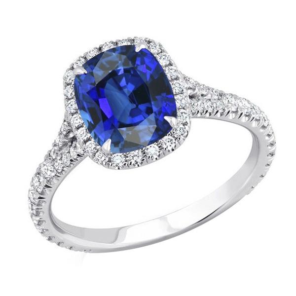 Bague en saphir taille coussin Halo pour femme sertie de diamants 4 carats - HarryChadEnt.FR