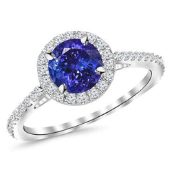 Bague en tanzanite et diamants Coupe Ronde de 9.85 ct en or blanc 14K