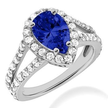 Bague en tanzanite taille poire bleue de 1.85 ct avec diamants en or blanc - HarryChadEnt.FR