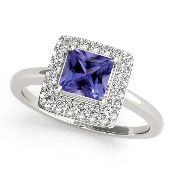 Bague en tanzanite taille princesse de 1.5 ct avec diamants en or blanc - HarryChadEnt.FR