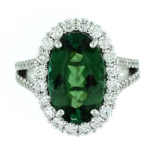 Bague en tourmaline verte et diamants 23 carats en or blanc 14 carats - HarryChadEnt.FR